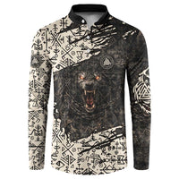 Fenrir Button Sweatshirt with Norse Symbols and Howling Wolf Viking Mythology Tribute - Wonder Print Shop