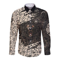 Fenrir Long Sleeve Button Shirt with Norse Symbols and Howling Wolf Viking Mythology Tribute - Wonder Print Shop