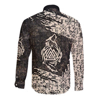 Fenrir Long Sleeve Button Shirt with Norse Symbols and Howling Wolf Viking Mythology Tribute - Wonder Print Shop