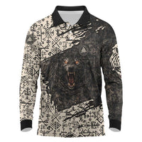 Fenrir Long Sleeve Polo Shirt with Norse Symbols and Howling Wolf Viking Mythology Tribute - Wonder Print Shop