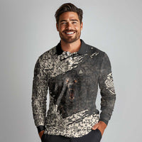 Fenrir Long Sleeve Polo Shirt with Norse Symbols and Howling Wolf Viking Mythology Tribute - Wonder Print Shop