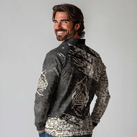 Fenrir Long Sleeve Polo Shirt with Norse Symbols and Howling Wolf Viking Mythology Tribute - Wonder Print Shop