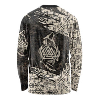 Fenrir Long Sleeve Shirt with Norse Symbols and Howling Wolf Viking Mythology Tribute - Wonder Print Shop
