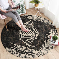 Fenrir Round Carpet with Norse Symbols and Howling Wolf Viking Mythology Tribute - Wonder Print Shop