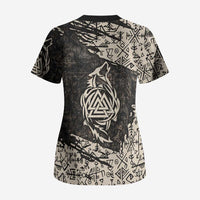 Fenrir Scrub Top with Norse Symbols and Howling Wolf Viking Mythology Tribute - Wonder Print Shop