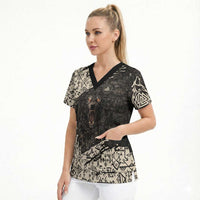 Fenrir Scrub Top with Norse Symbols and Howling Wolf Viking Mythology Tribute - Wonder Print Shop