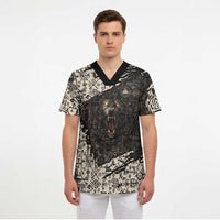 Fenrir Scrub Top with Norse Symbols and Howling Wolf Viking Mythology Tribute - Wonder Print Shop