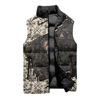 Fenrir Sleeveless Puffer Jacket with Norse Symbols and Howling Wolf Viking Mythology Tribute - Wonder Print Shop