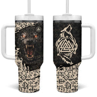 Fenrir Tumbler With Handle with Norse Symbols and Howling Wolf Viking Mythology Tribute - Wonder Print Shop