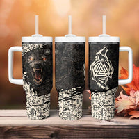 Fenrir Tumbler With Handle with Norse Symbols and Howling Wolf Viking Mythology Tribute - Wonder Print Shop