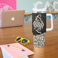 Fenrir Tumbler With Handle with Norse Symbols and Howling Wolf Viking Mythology Tribute - Wonder Print Shop