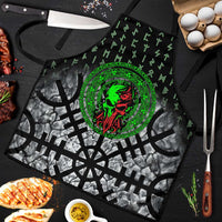 Flaming Skull Apron with Green Runes and Norse Symbols Viking Warrior Tribute - Wonder Print Shop