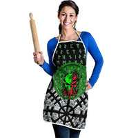 Flaming Skull Apron with Green Runes and Norse Symbols Viking Warrior Tribute - Wonder Print Shop