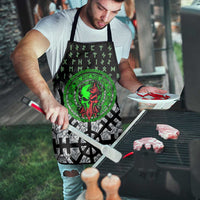 Flaming Skull Apron with Green Runes and Norse Symbols Viking Warrior Tribute - Wonder Print Shop
