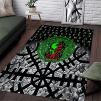 Flaming Skull Area Rug with Green Runes and Norse Symbols Viking Warrior Tribute - Wonder Print Shop