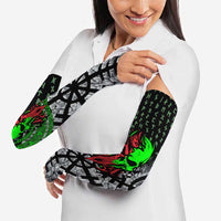 Flaming Skull Arm Sleeves with Green Runes and Norse Symbols Viking Warrior Tribute - Wonder Print Shop