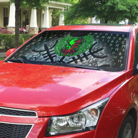 Flaming Skull Auto Sun Shade with Green Runes and Norse Symbols Viking Warrior Tribute - Wonder Print Shop