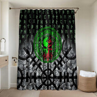 Flaming Skull Bathroom Set with Green Runes and Norse Symbols Viking Warrior Tribute - Wonder Print Shop