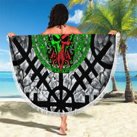 Flaming Skull Beach Blanket with Green Runes and Norse Symbols Viking Warrior Tribute - Wonder Print Shop