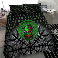 Flaming Skull Bedding Set with Green Runes and Norse Symbols Viking Warrior Tribute - Wonder Print Shop