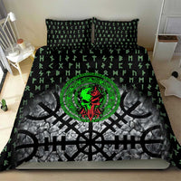 Flaming Skull Bedding Set with Green Runes and Norse Symbols Viking Warrior Tribute - Wonder Print Shop