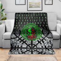 Flaming Skull Blanket with Green Runes and Norse Symbols Viking Warrior Tribute - Wonder Print Shop