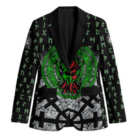 Flaming Skull Blazer with Green Runes and Norse Symbols Viking Warrior Tribute - Wonder Print Shop
