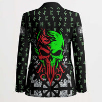 Flaming Skull Blazer with Green Runes and Norse Symbols Viking Warrior Tribute - Wonder Print Shop