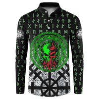 Flaming Skull Button Sweatshirt with Green Runes and Norse Symbols Viking Warrior Tribute - Wonder Print Shop
