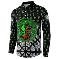Flaming Skull Button Sweatshirt with Green Runes and Norse Symbols Viking Warrior Tribute - Wonder Print Shop