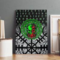 Flaming Skull Canvas Wall Art with Green Runes and Norse Symbols Viking Warrior Tribute - Wonder Print Shop