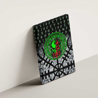 Flaming Skull Canvas Wall Art with Green Runes and Norse Symbols Viking Warrior Tribute - Wonder Print Shop