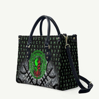Flaming Skull Leather Bag with Green Runes and Norse Symbols Viking Warrior Tribute - Wonder Print Shop