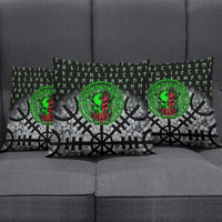 Flaming Skull Pillow Cover with Green Runes and Norse Symbols Viking Warrior Tribute - Wonder Print Shop