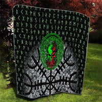 Flaming Skull Quilt with Green Runes and Norse Symbols Viking Warrior Tribute - Wonder Print Shop