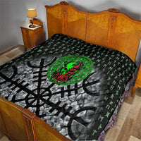 Flaming Skull Quilt with Green Runes and Norse Symbols Viking Warrior Tribute - Wonder Print Shop