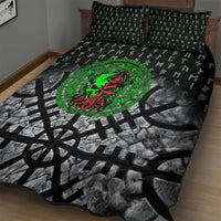 Flaming Skull Quilt Bed Set with Green Runes and Norse Symbols Viking Warrior Tribute - Wonder Print Shop
