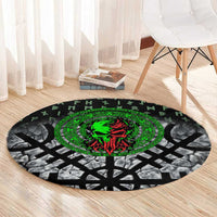 Flaming Skull Round Carpet with Green Runes and Norse Symbols Viking Warrior Tribute - Wonder Print Shop