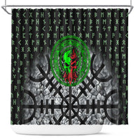 Flaming Skull Shower Curtain with Green Runes and Norse Symbols Viking Warrior Tribute - Wonder Print Shop