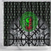 Flaming Skull Shower Curtain with Green Runes and Norse Symbols Viking Warrior Tribute - Wonder Print Shop
