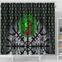 Flaming Skull Shower Curtain with Green Runes and Norse Symbols Viking Warrior Tribute - Wonder Print Shop