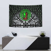 Flaming Skull Tapestry with Green Runes and Norse Symbols Viking Warrior Tribute - Wonder Print Shop