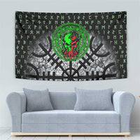 Flaming Skull Tapestry with Green Runes and Norse Symbols Viking Warrior Tribute - Wonder Print Shop