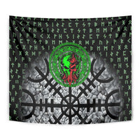 Flaming Skull Tapestry with Green Runes and Norse Symbols Viking Warrior Tribute - Wonder Print Shop