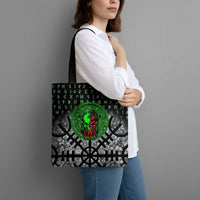 Flaming Skull Tote Bag with Green Runes and Norse Symbols Viking Warrior Tribute - Wonder Print Shop
