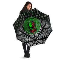 Flaming Skull Umbrella with Green Runes and Norse Symbols Viking Warrior Tribute - Wonder Print Shop