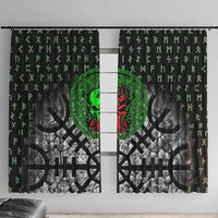 Flaming Skull Window Curtain with Green Runes and Norse Symbols Viking Warrior Tribute - Wonder Print Shop