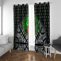 Flaming Skull Window Curtain with Green Runes and Norse Symbols Viking Warrior Tribute - Wonder Print Shop