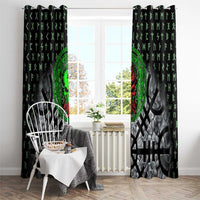 Flaming Skull Window Curtain with Green Runes and Norse Symbols Viking Warrior Tribute - Wonder Print Shop
