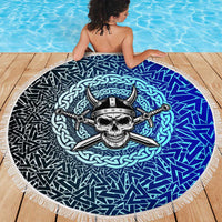 Viking Skull Beach Blanket with Horned Helmet and Swords Nordic Warrior Tribute - Wonder Print Shop